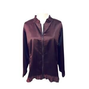 Lane Bryant Bomber Jacket Women’s Plus Size 26/28 Pockets Burgundy Satin Zip Up